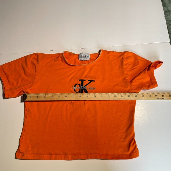 Orange Vintage Calvin Klein Cropped T-Shirt Top Size Small - Picture 7 of 9